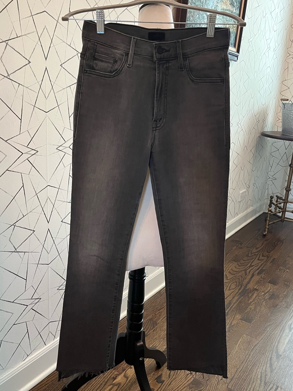 MOTHER Slim Straight Jeans in Washed Black